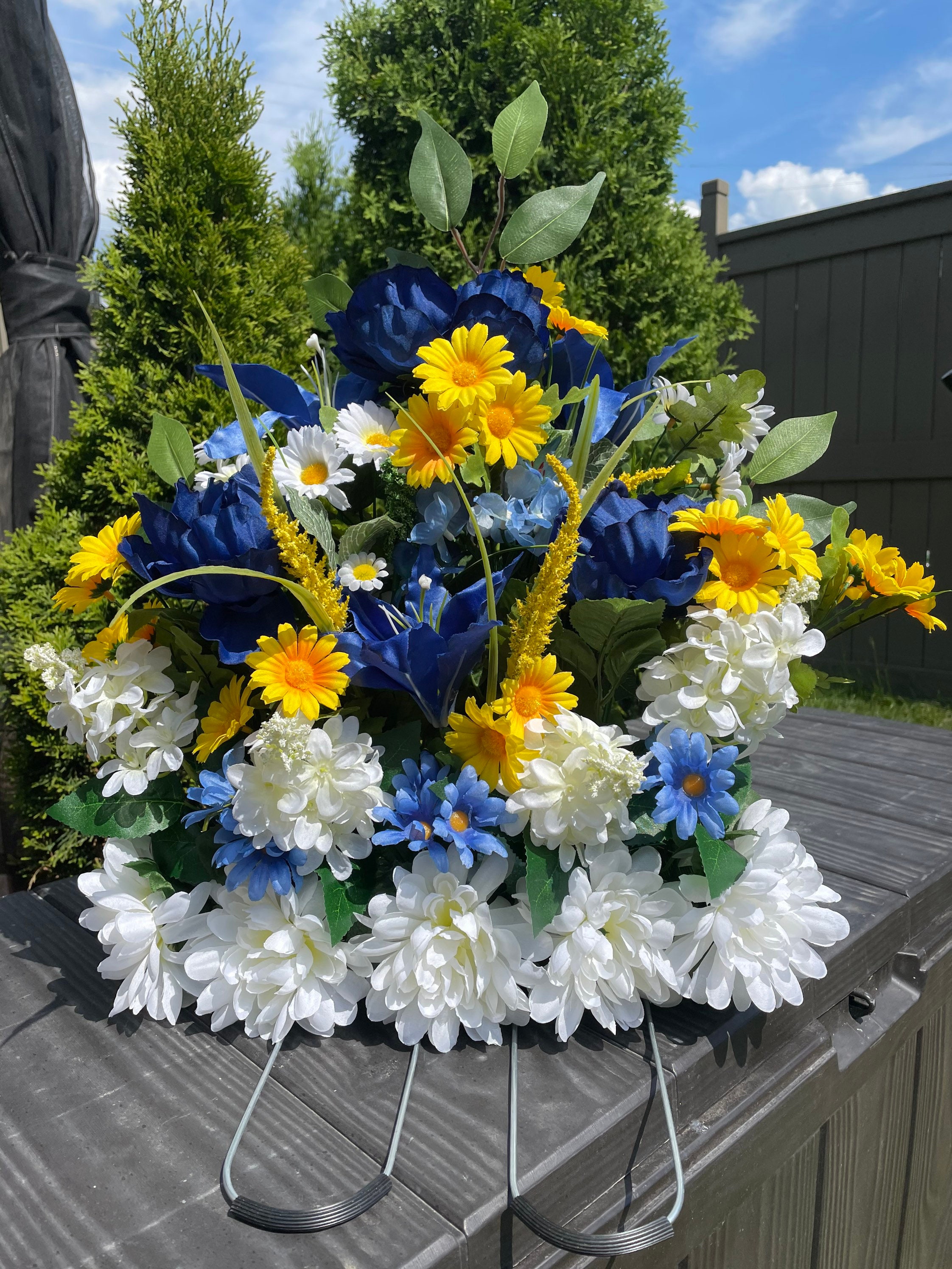 Headstone saddle cemetery headstone flower arrangement Etsy