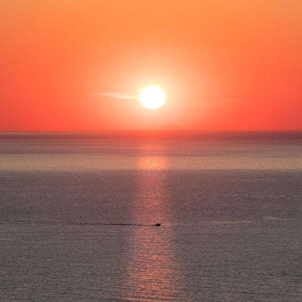 Sunset and burning sky over the sea - Art, nature landscape photography - Summer, sun, island