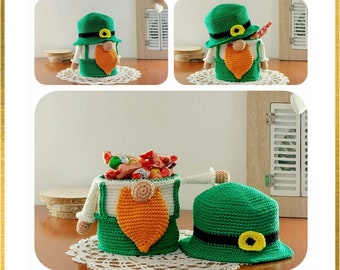 St. Patrick’s Day Crochet Pattern Gnome Box, Crochet  Patricks Day Decor, Crochet  Patricks Day Gifts, Crochet pattern Leprechaun Hat