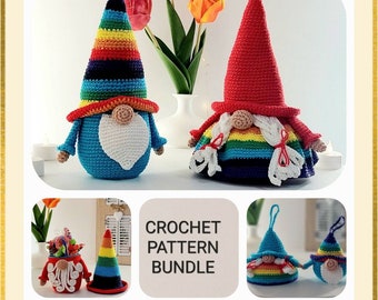 Bundle Valentines Crochet Patterns, Crochet Pattern Gnome Couple, Crochet Pattern Gnome Box and Crochet Pattern Gnome Keychain