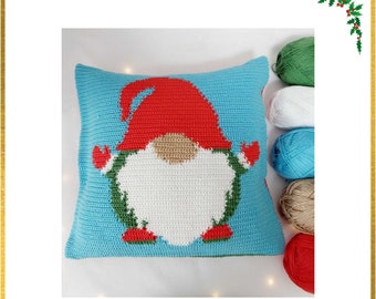 Christmas Crochet Pattern, Crochet Pattern Pillow Gnome with Santa Hat, Christmas Pillow Pattern, Crochet Cushion, Crochet Pillow Cover