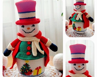 Christmas Crochet Pattern, Snowman with Embroidered Tree, Bird and Gift, Christmas Amigurumi, Snowman Crochet, Amigurumi Snowman