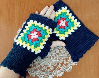 Crochet Pattern Granny Square Fingerless Gloves, Hand Crochet Fingerless Gloves, PDF Pattern