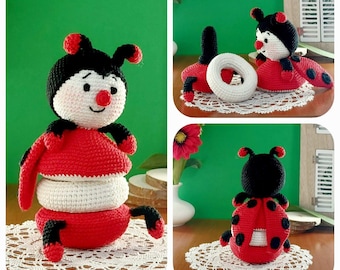 Jouet à empiler au crochet pour coccinelle, coccinelle au crochet, coccinelle amigurumi, animaux au crochet