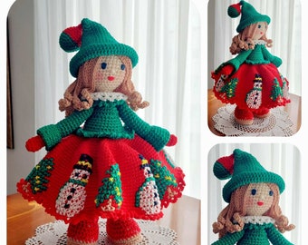 Christmas Crochet Pattern Amigurumi, Doll with Dress Embroidered with Snowman and Christmas Tree, Christmas Crochet, Christmas Crochet Gift