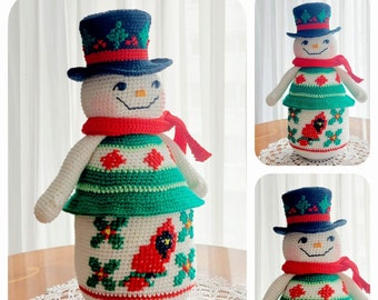 Christmas Crochet Pattern, Snowman  with Bird and Flowers, Christmas Crochet, Christmas Amigurumi, Snowman Crochet, Amigurumi Snowman Doll