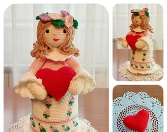 Valentines Crochet Pattern Amigurumi  Doll with Heart, Valentines Crochet, Valentine Amigurumi, Crochet Valentines Heart, Amigurumi Heart