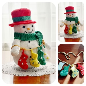 Christmas Crochet Pattern, Snowman with Christmas Socks, Christmas Crochet, Christmas Amigurumi , Snowman Amigurumi, Crochet Christmas Sock