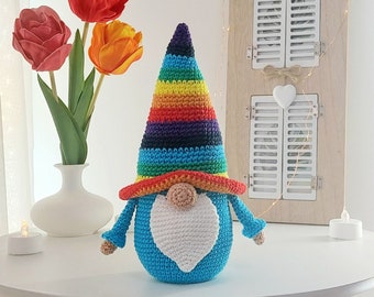 Valentines Crochet Pattern, Rainbow Gnome, Amigurumi Gnome, Valentines Crochet, Crochet Valentines Gnome, Valentines Amigurumi Gnome