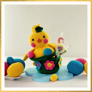 Padrão de Crochê de Páscoa, Caixa de Pintinhos com Ovos de Páscoa, Pintinho de Amigurumi de Páscoa, Ovos de Amigurumi de Páscoa em Crochê