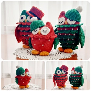 Christmas Crochet Pattern, Owl Family, Christmas Crochet, Christmas Amigurumi, Christmas Amigurumi Pattern, Crochet Owl, Amigurumi Owl