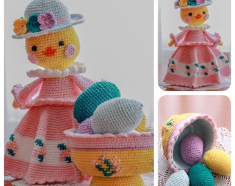 Easter Crochet Pattern, Crochet Chick, Crochet Basket, Crochet Easter Eggs, Easter Amigurumi, Chick Amigurumi, Easter Crochet Decoration