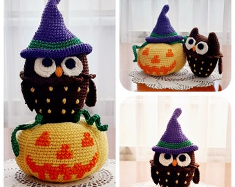 Halloween Crochet Pattern, Owl with Pumpkin, Halloween Amigurumi , Crochet Pumpkin, Amigurumi Pumpkin, Halloween Crochet Decor, Crochet Owl