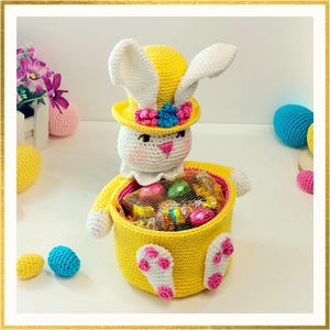 Modèle de Pâques au crochet, boîte de bonbons lapin et oeufs au crochet, modèle de lapin au crochet Amigurumi, oeufs de Pâques au crochet (PDF en anglais uniquement)
