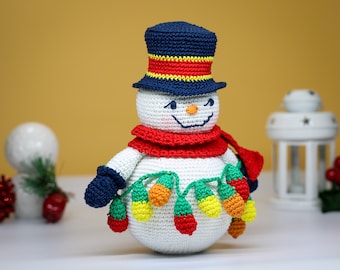 Christmas Crochet Pattern, Snowman with Christmas light bulbs, Christmas Crochet, Christmas Amigurumi, Snowman Crochet, Amigurumi Snowman