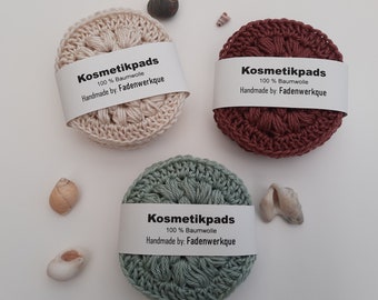 nachhaltige Kosmetikpads/Abschminkpads aus Baumwollgarn, versch. Farben, 4er Pack