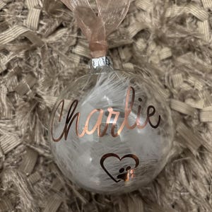 White Feather Memory Bauble Shatterproof Plastic / Personalised Remembrance Bauble / Pet Remembrance Bauble