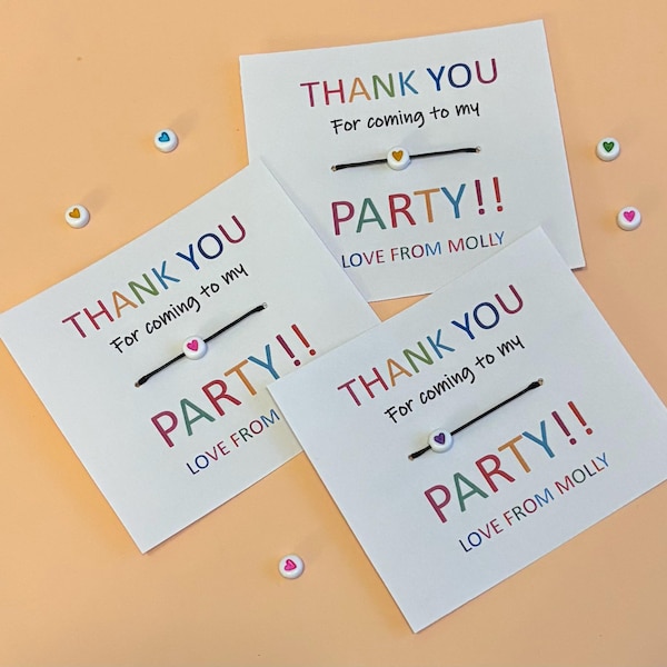 Thankyou For Coming / Children’s Party Favours / Friendship Bracelet / Party Favor / Heart