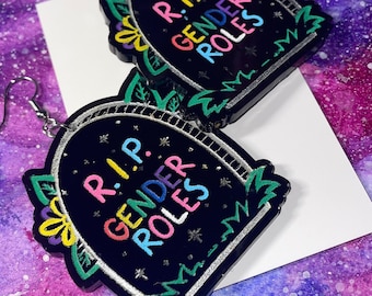 Kolczyki z symbolami ról płciowych RIP, kolczyki nagrobkowe LGBTQ, biżuteria z zaimkami