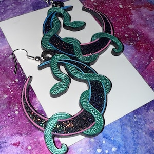 Brincos de lua, brincos de cobra, brincos hipoalergênicos, brincos de bruxa, para ela, brincos góticos, brincos divertidos, brincos de serpente