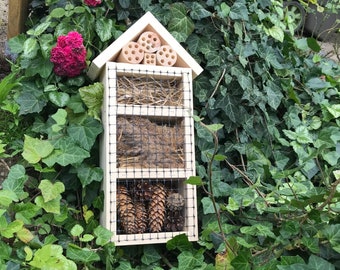 Wooden Insect Hotel and Bee House/ Insect Bird Hotel/ Wood Bug Shelter & Wildlife Habitat/ House Shaped Creepy Crawly Hotel/ Insect Hotel/