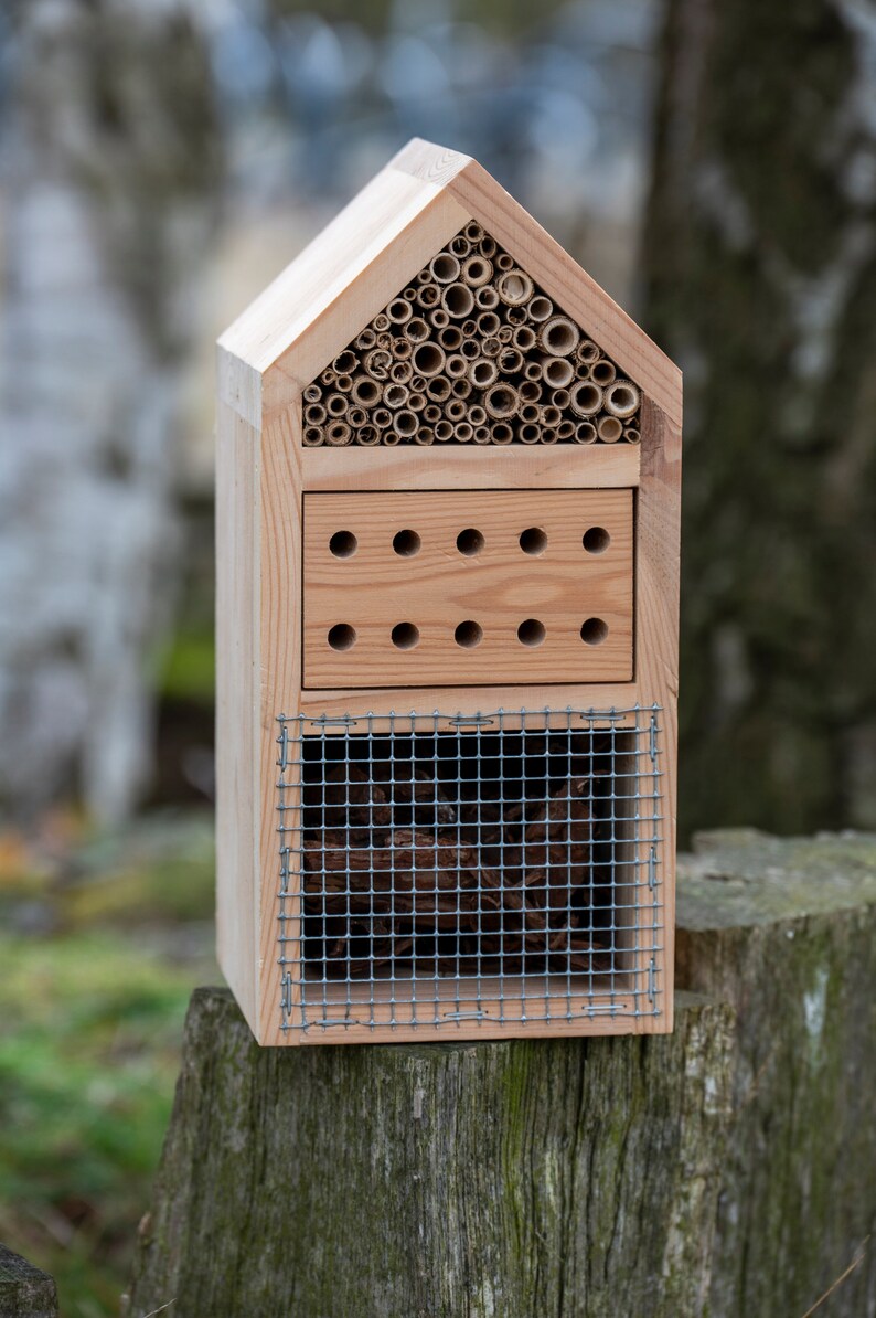 Wooden Insect Hotel and Bee House/ Insect Bird Hotel/ Wood Bug Shelter/ Wildlife Habitat/ Garden decoration/ Insect Hotel/ Homestead Decor image 3