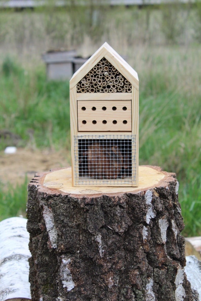 Wooden Insect Hotel and Bee House/ Insect Bird Hotel/ Wood Bug Shelter/ Wildlife Habitat/ Garden decoration/ Insect Hotel/ Homestead Decor image 1