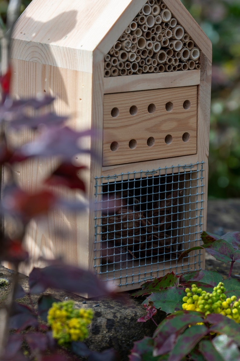 Wooden Insect Hotel and Bee House/ Insect Bird Hotel/ Wood Bug Shelter/ Wildlife Habitat/ Garden decoration/ Insect Hotel/ Homestead Decor image 5