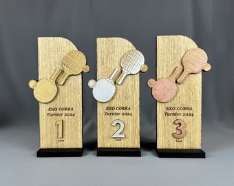 3 Piece Trophy Set/ 1st, 2nd, & 3rd Trophies/ Table Tennis/ Tennis Trophy/ Personalized Award/ Custom Trophy/ Custom Awards