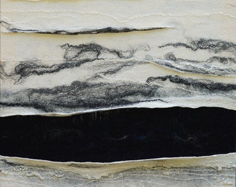 White & Black Wall Hangings "Waves ", Abstract Felt Cards, Felted Wall Art, Felting Art , Eco art, Eco Gift, Felted painting