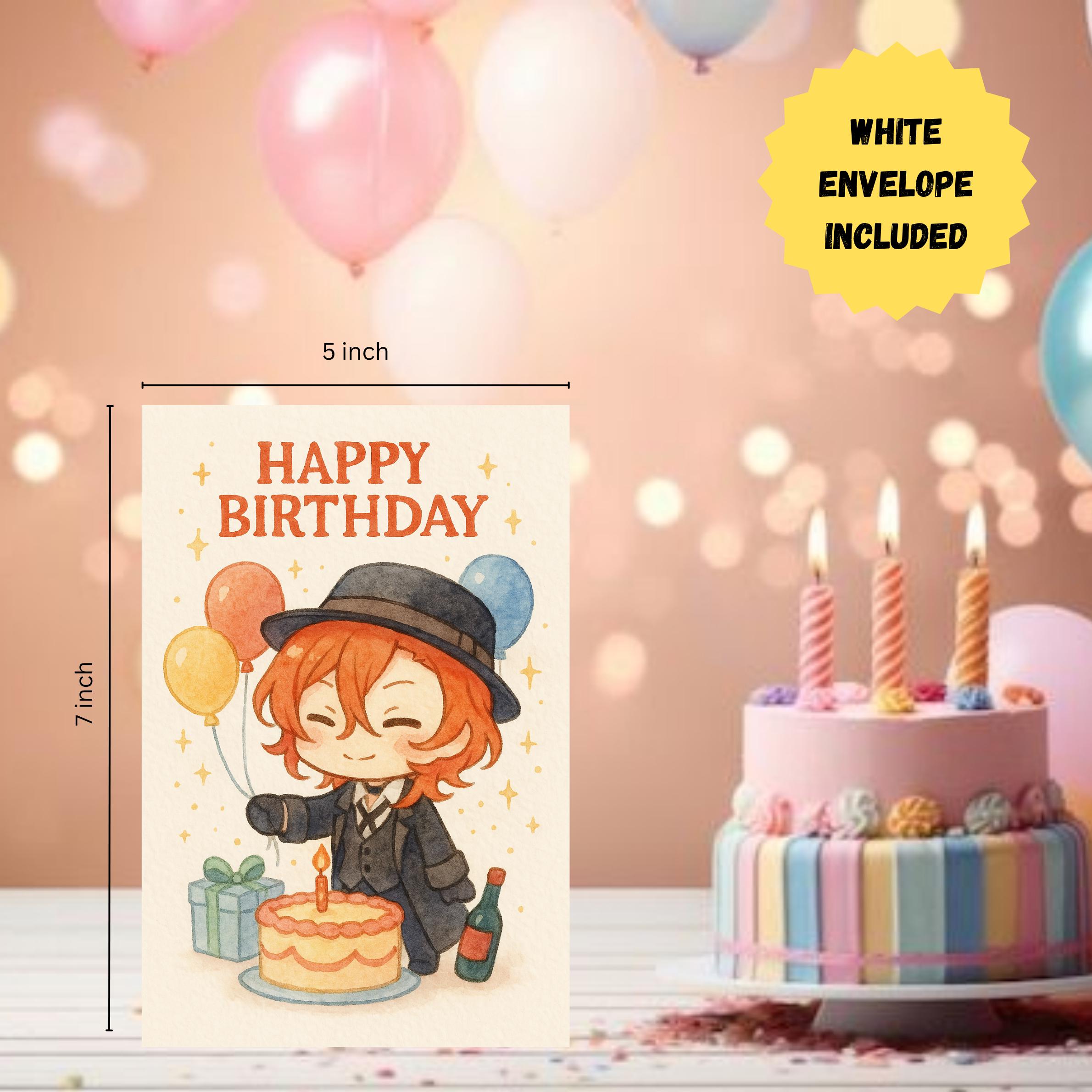 Bungo Stray Dogs Chibi Birthday Card Soukoku Watercolour Anime bungo-stray-dogs-chibi-birthday-card-soukoku-watercolour-anime