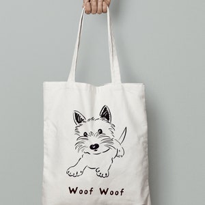 Westie Canvas Tote Bag |Dog canvas bag tote bag -  Dog Lovers Gift | Nuomi Illustration