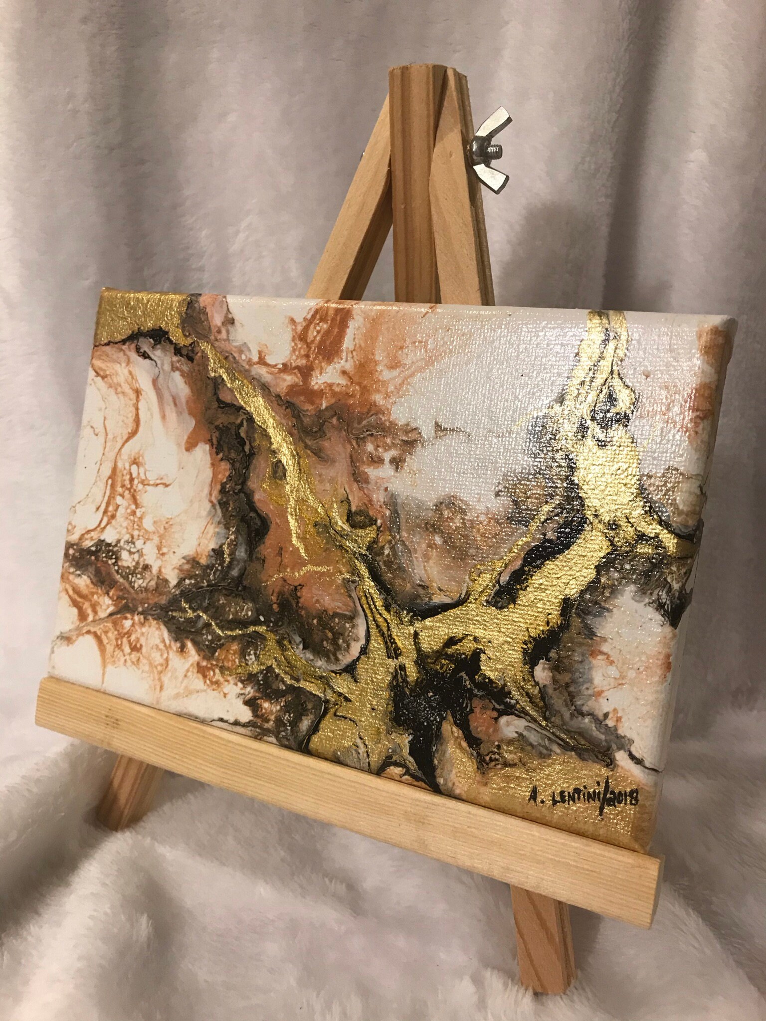 Original acrylic poured painting on 5 x 7 Etsy