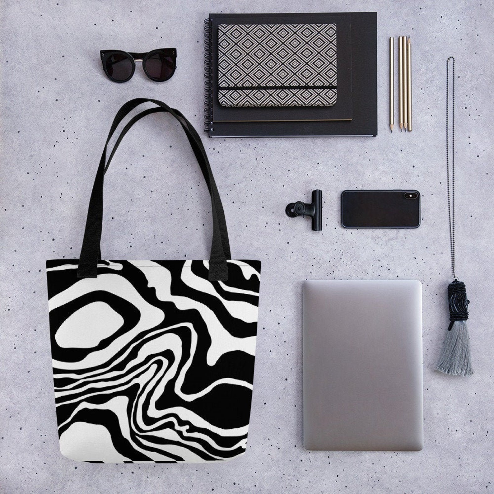 Black White Tote Bag Etsy