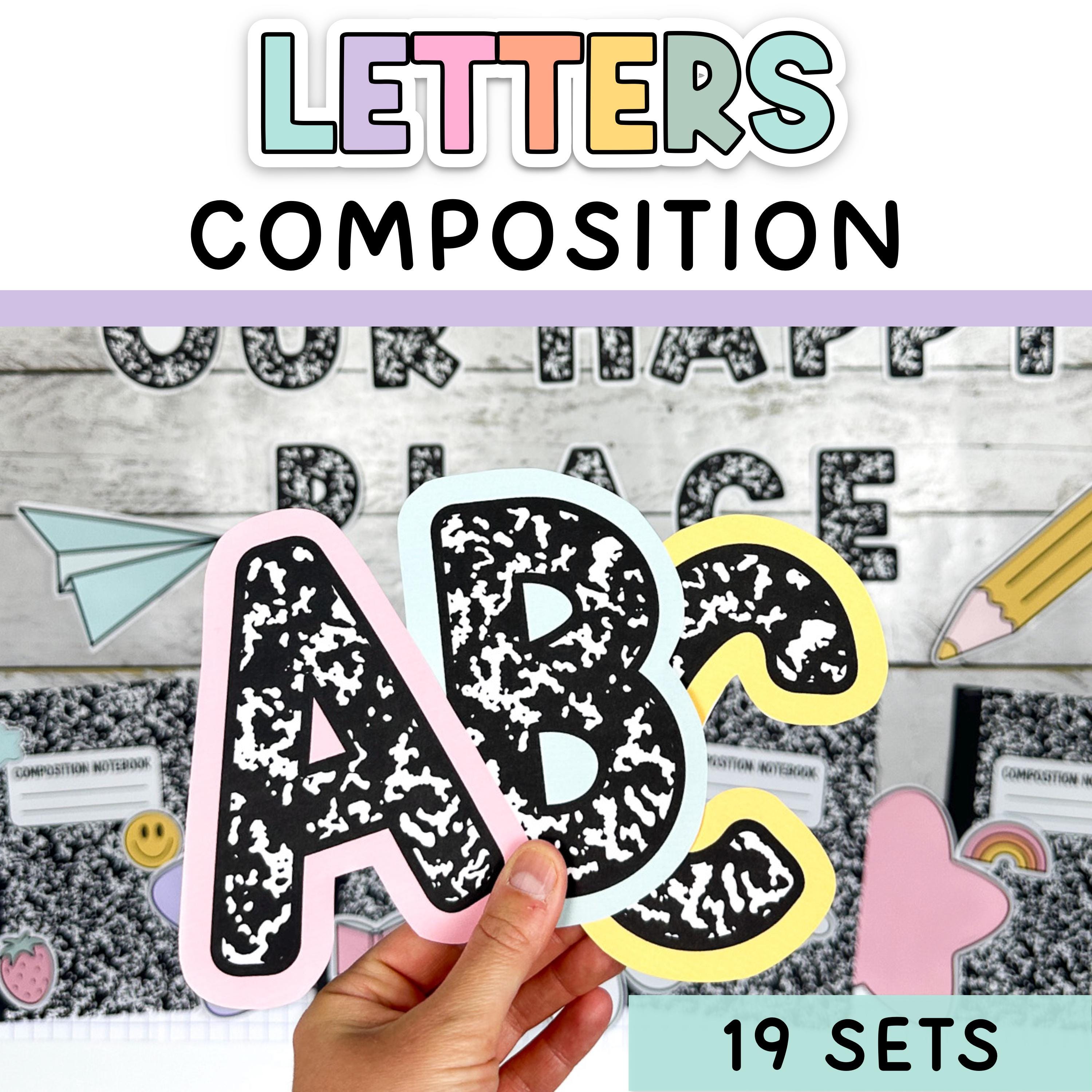 Composition Notebook Bulletin Board Letters for Pastel & Composition Notebook Classroom Decor