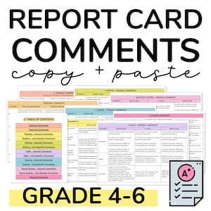 300+ Grade 4, 5, 6 Note zu den Schulkarten Bearbeitbar in Google Docs- Kommentaren zu Beginn, zur Jahresmitte und zum Jahresende