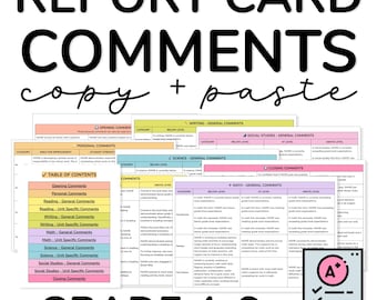 300+ Grade 4, 5, 6 Report Card Comments Editable in Google Docs- Beg, Mid Year & End of Year Comments