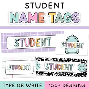 Student Name Labels for Pastel & Composition Notebook Classroom Decor - Student Name Tags and Plates, Composition Notebook Labels