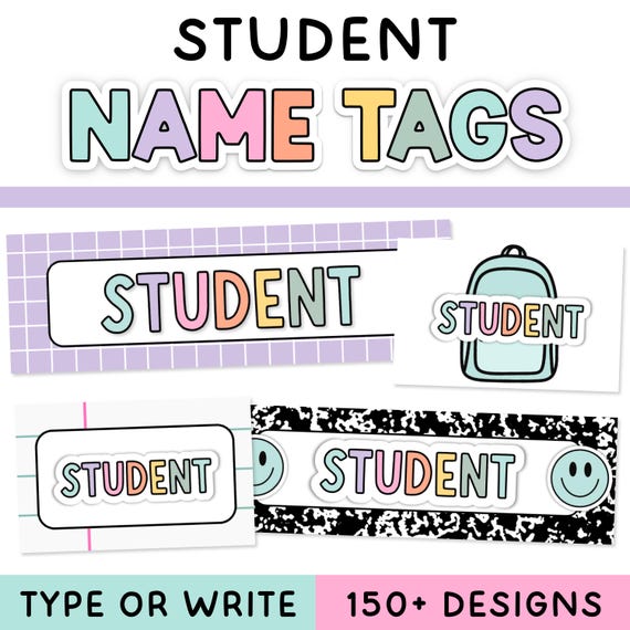 Student Name Labels for Pastel & Composition Notebook Classroom Decor - Student Name Tags and Plates, Composition Notebook Labels