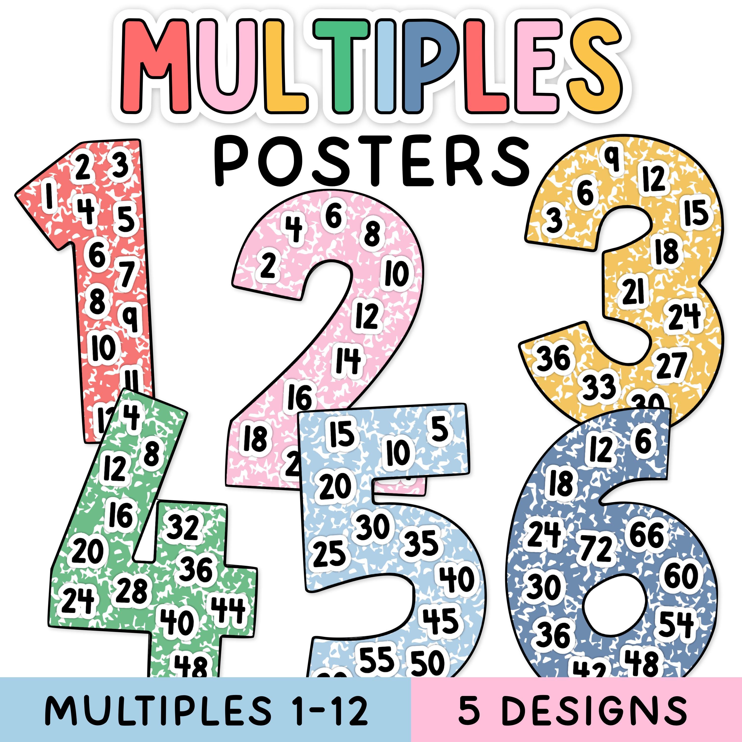 Bright Skip Counting Posters, Multiples Posters, and Multiplication ...