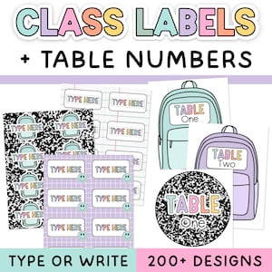 Etiquetas para cuadernos de composición y números de mesa: etiquetas editables para el aula