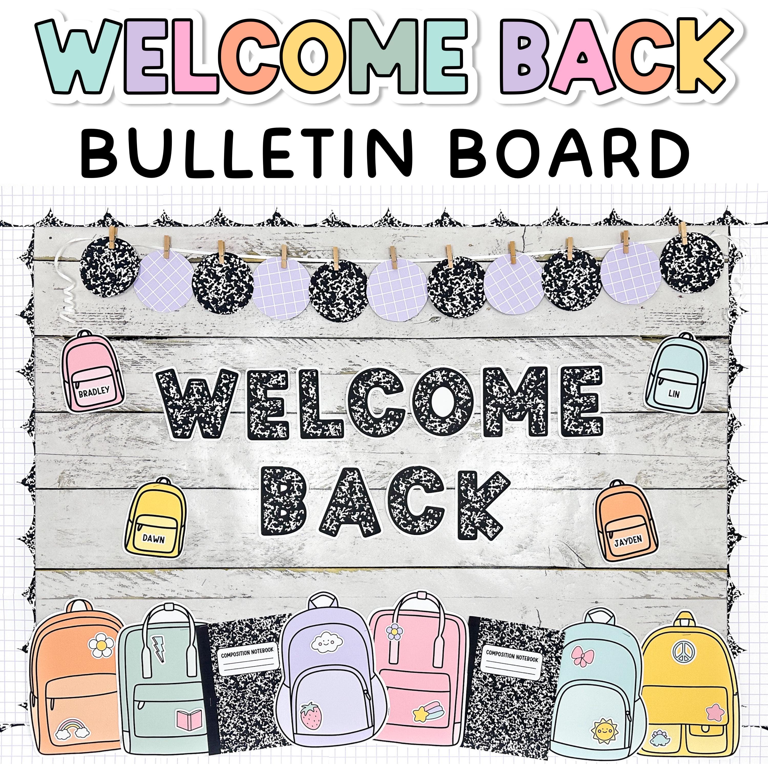 Composition Notebook Welcome Back to School Bulletin Board for Pastel Classroom Decor & Composition Notebook Decor
