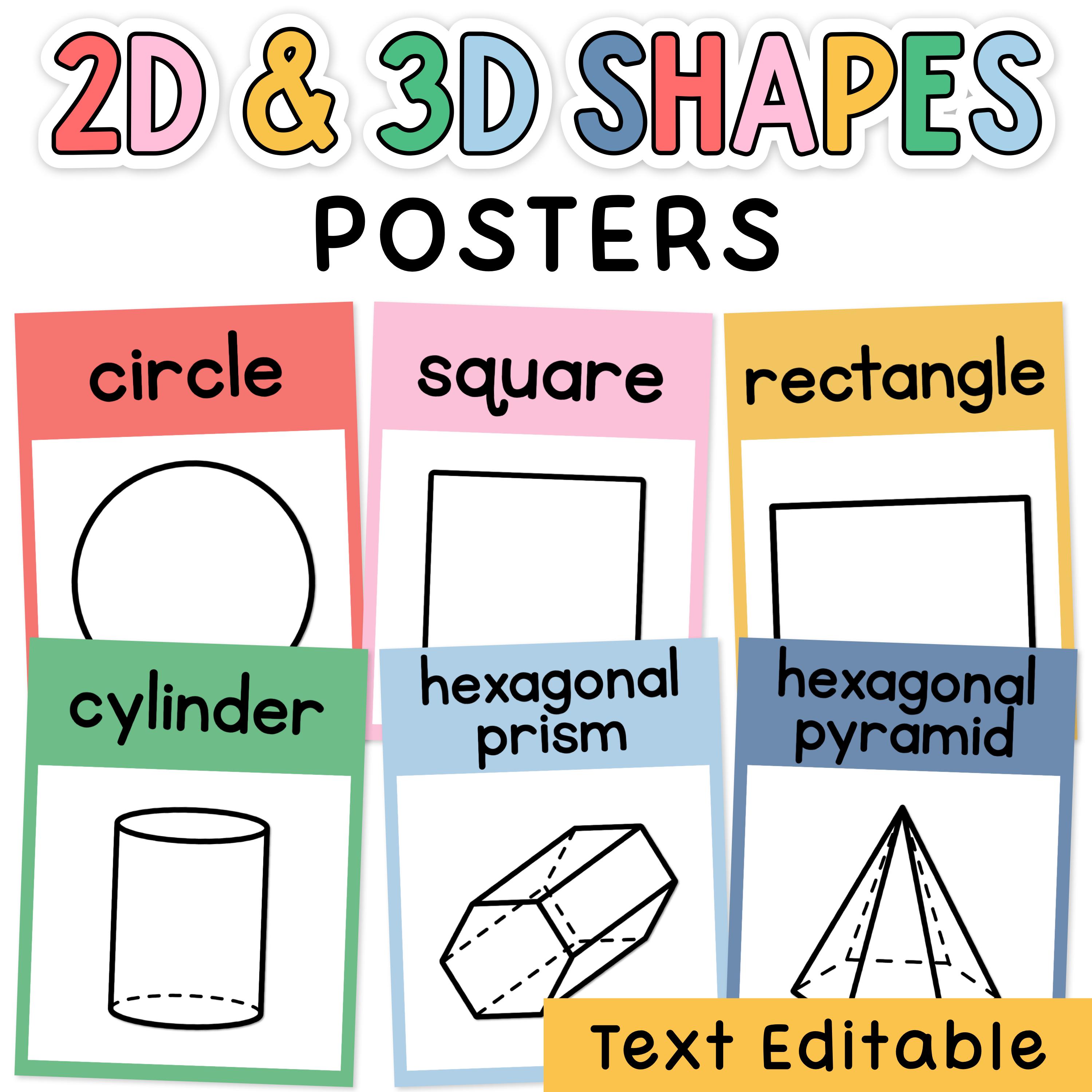 Bright 2D and 3D Shapes Posters - Editable for Composition Notebook ...
