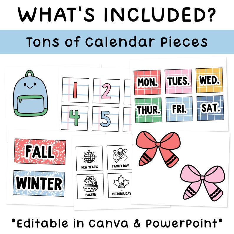 Calendario de bolsillo Bright Classroom - Calendario imprimible con números y piezas que combina con el cuaderno de composición y la decoración Bright Classroom. imagen 3