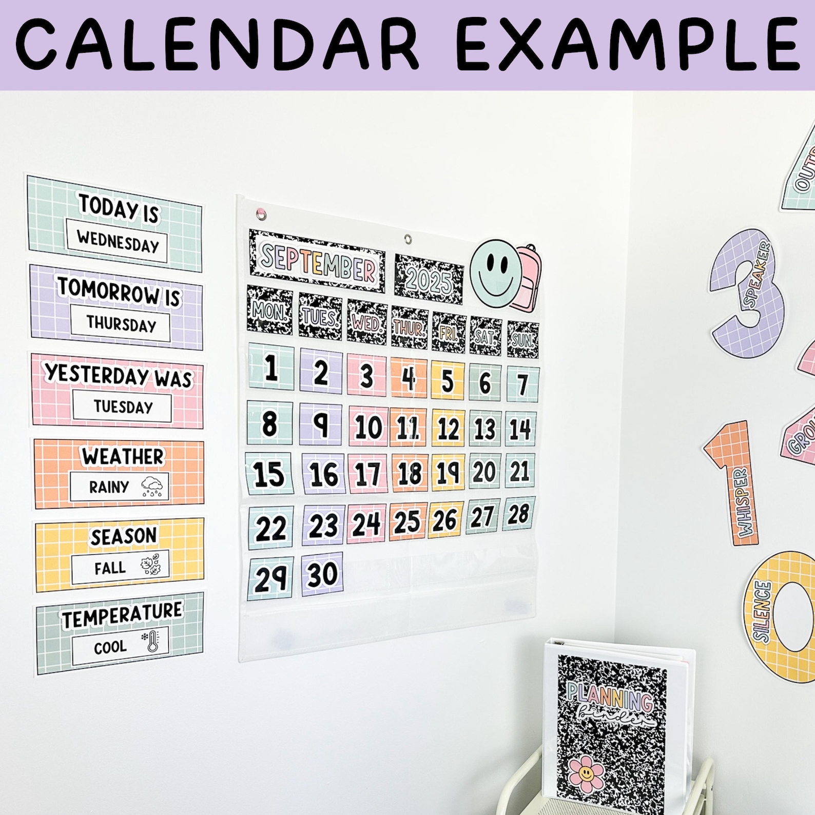 Composition Notebook Editable Calendar Pocket Chart - Calendar Numbers ...