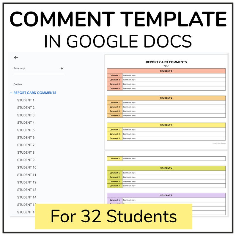 300+ Grade 2-3 Report Card Comment Bank Editable in Google Docs - Beg ...