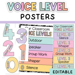 Composition Notebook Decor Voice Level Signs, Voice Level Chart and Posters for Pastel & Composition Notebook Classroom Decor Theme