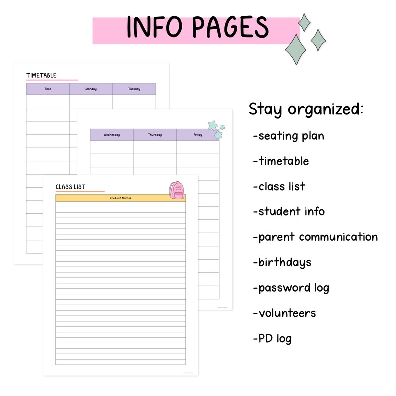 Teacher Planner Printable Undated Teacher Lesson Planner, Gradebook