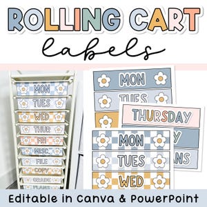 Boho Classroom Rolling Carts Labels - Printable and Editable Matches Boho Classroom Decor Bundle