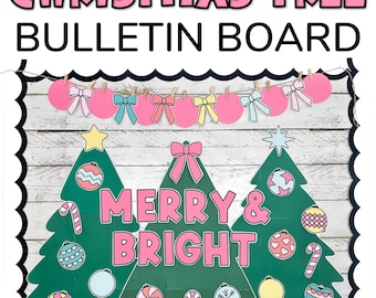 Kit de tablón de anuncios navideño con árboles de Navidad, luces navideñas y plantillas de adornos para estudiantes